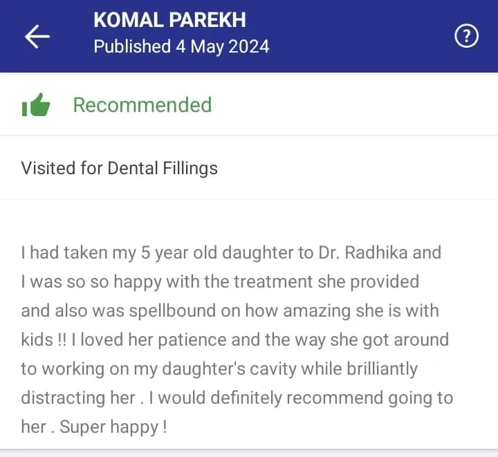 Practo patient review of Spectrum Advanced Dental Care — original supplied screenshot