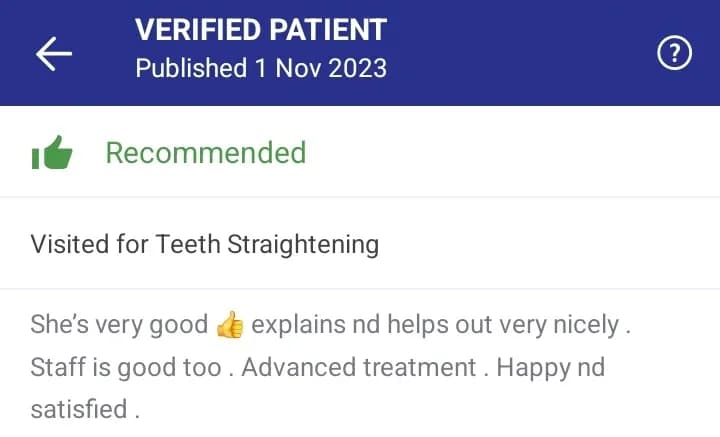 Practo patient review of Spectrum Advanced Dental Care — original supplied screenshot