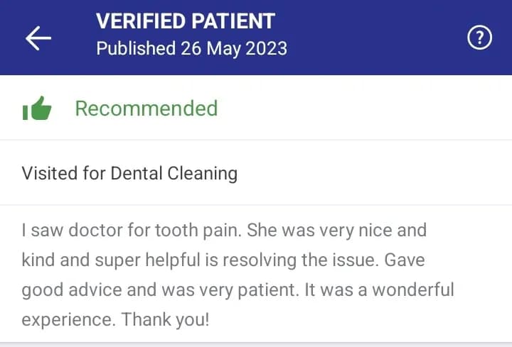 Practo patient review of Spectrum Advanced Dental Care — original supplied screenshot