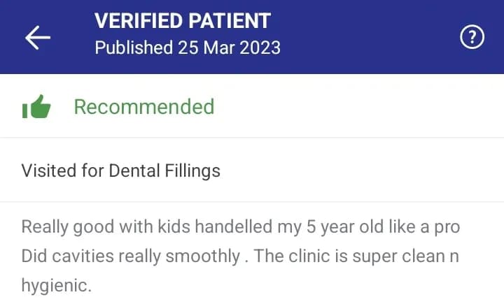 Practo patient review of Spectrum Advanced Dental Care — original supplied screenshot