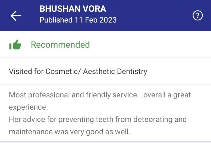 Practo patient review of Spectrum Advanced Dental Care — original supplied screenshot