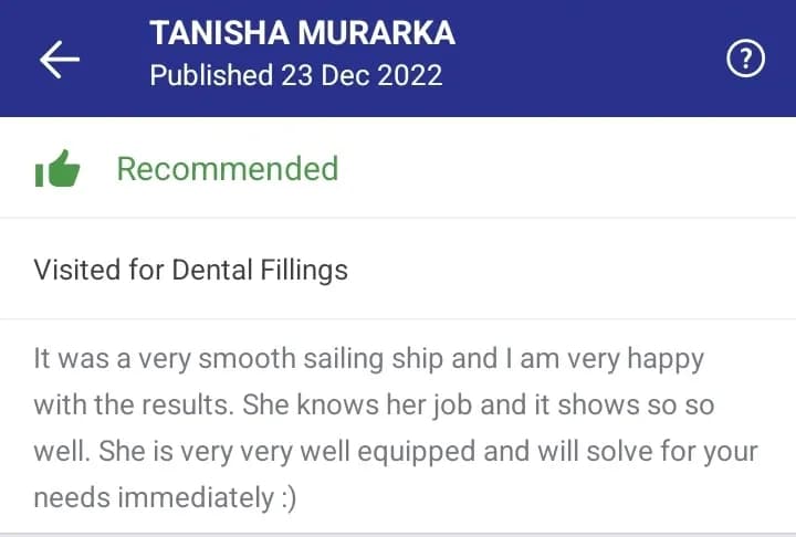 Practo patient review of Spectrum Advanced Dental Care — original supplied screenshot