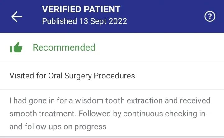 Practo patient review of Spectrum Advanced Dental Care — original supplied screenshot