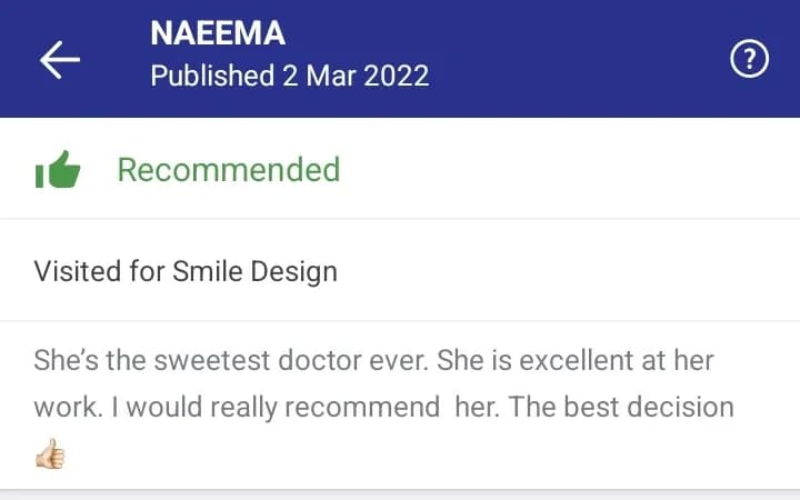 Practo patient review of Spectrum Advanced Dental Care — original supplied screenshot