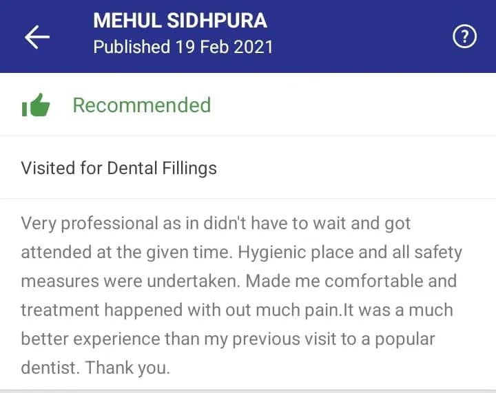Practo patient review of Spectrum Advanced Dental Care — original supplied screenshot