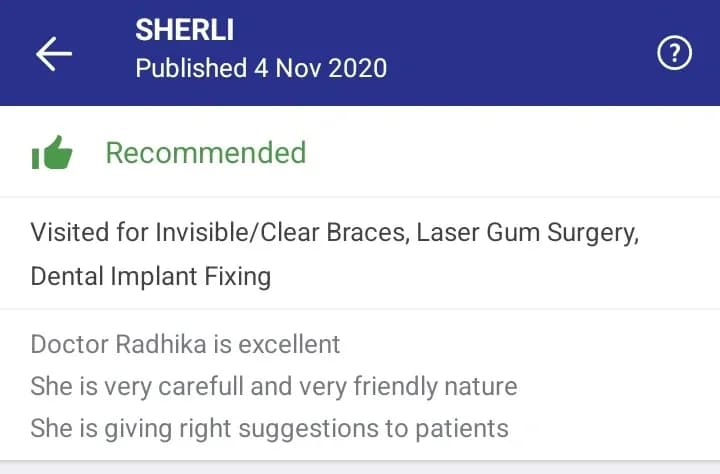 Practo patient review of Spectrum Advanced Dental Care — original supplied screenshot