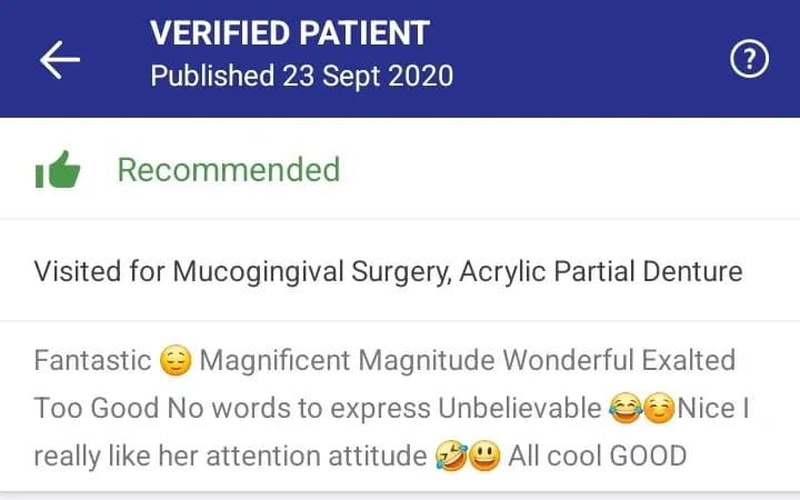 Practo patient review of Spectrum Advanced Dental Care — original supplied screenshot