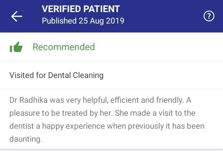 Practo patient review of Spectrum Advanced Dental Care — original supplied screenshot