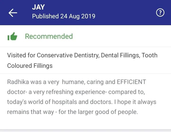 Practo patient review of Spectrum Advanced Dental Care — original supplied screenshot