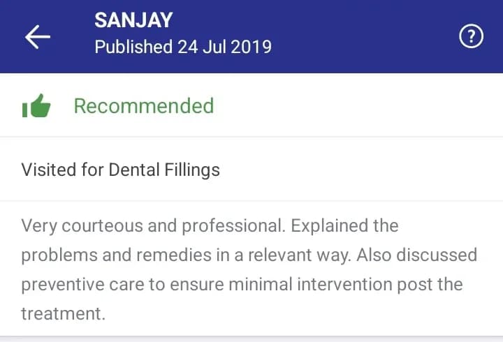 Practo patient review of Spectrum Advanced Dental Care — original supplied screenshot