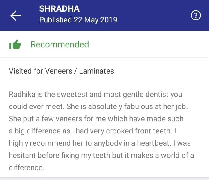 Practo patient review of Spectrum Advanced Dental Care — original supplied screenshot