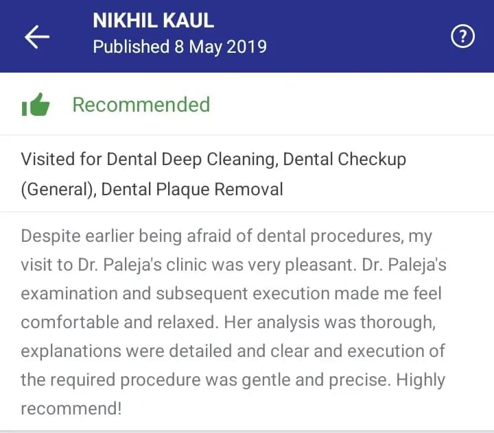 Practo patient review of Spectrum Advanced Dental Care — original supplied screenshot