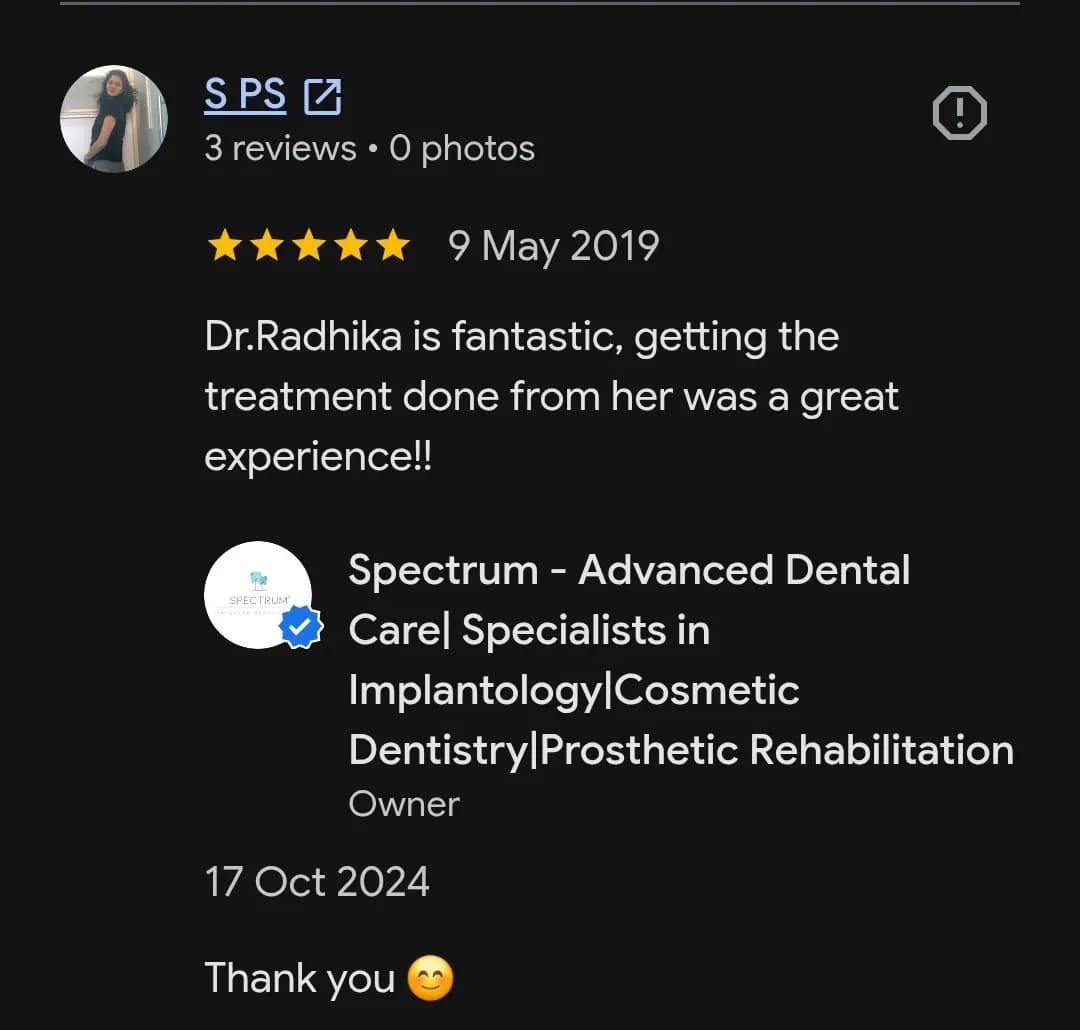 Google patient review of Spectrum Advanced Dental Care — original supplied screenshot