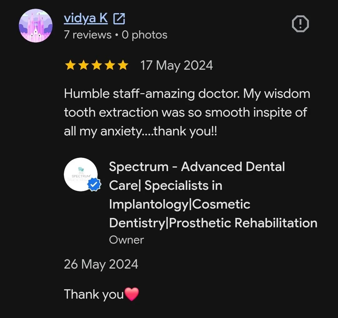 Google patient review of Spectrum Advanced Dental Care — original supplied screenshot