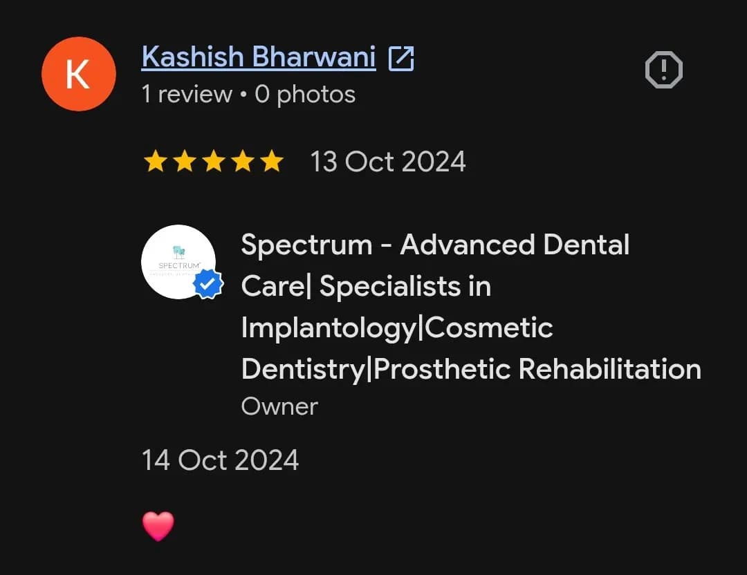Google patient review of Spectrum Advanced Dental Care — original supplied screenshot