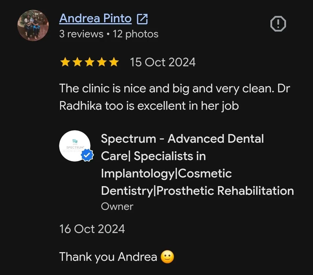 Google patient review of Spectrum Advanced Dental Care — original supplied screenshot