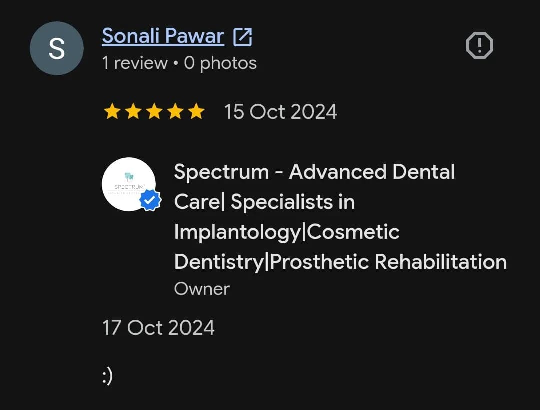 Google patient review of Spectrum Advanced Dental Care — original supplied screenshot