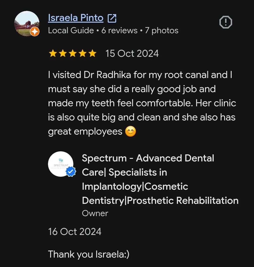 Google patient review of Spectrum Advanced Dental Care — original supplied screenshot