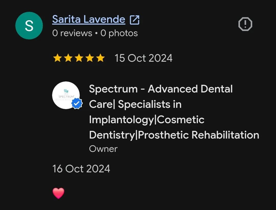 Google patient review of Spectrum Advanced Dental Care — original supplied screenshot
