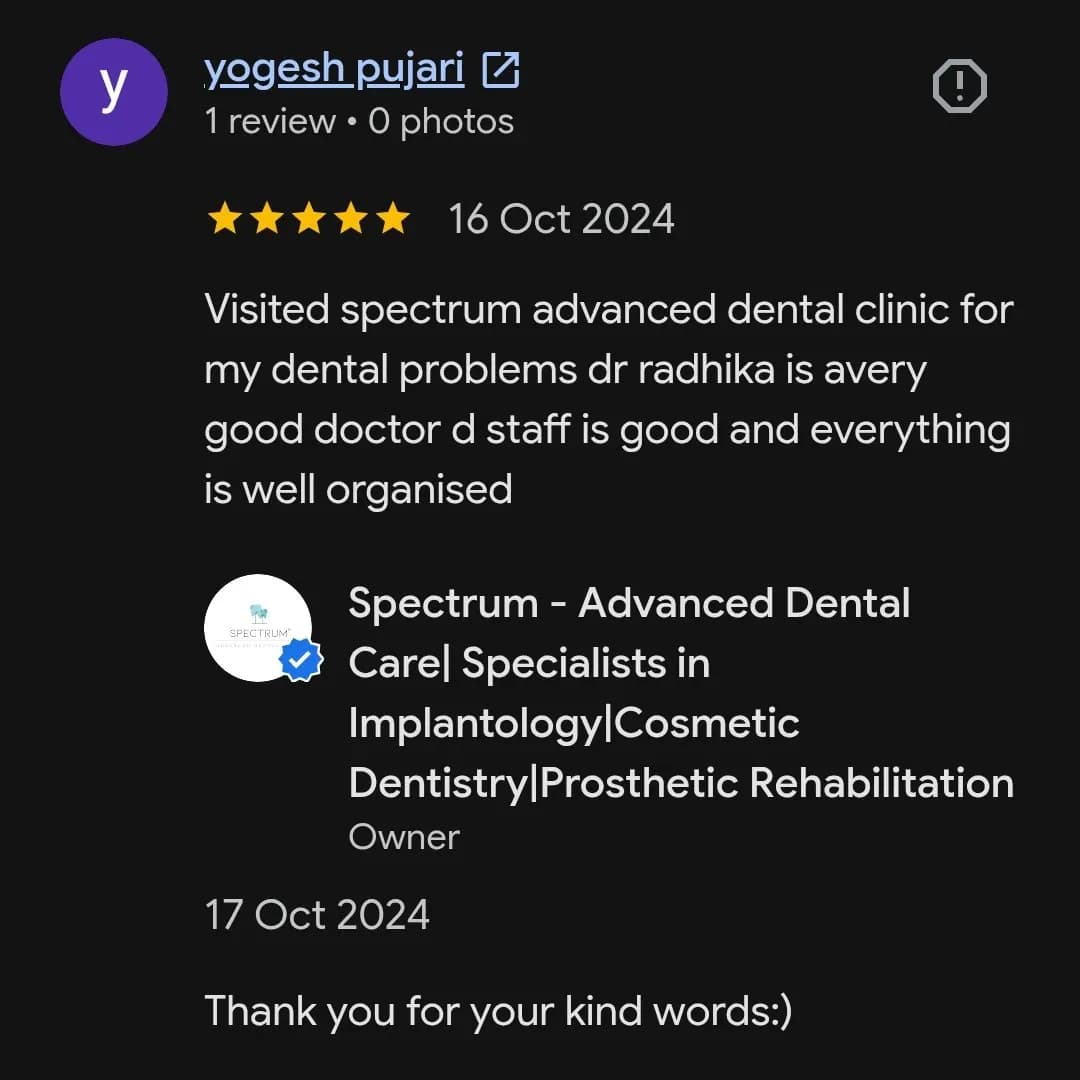 Google patient review of Spectrum Advanced Dental Care — original supplied screenshot