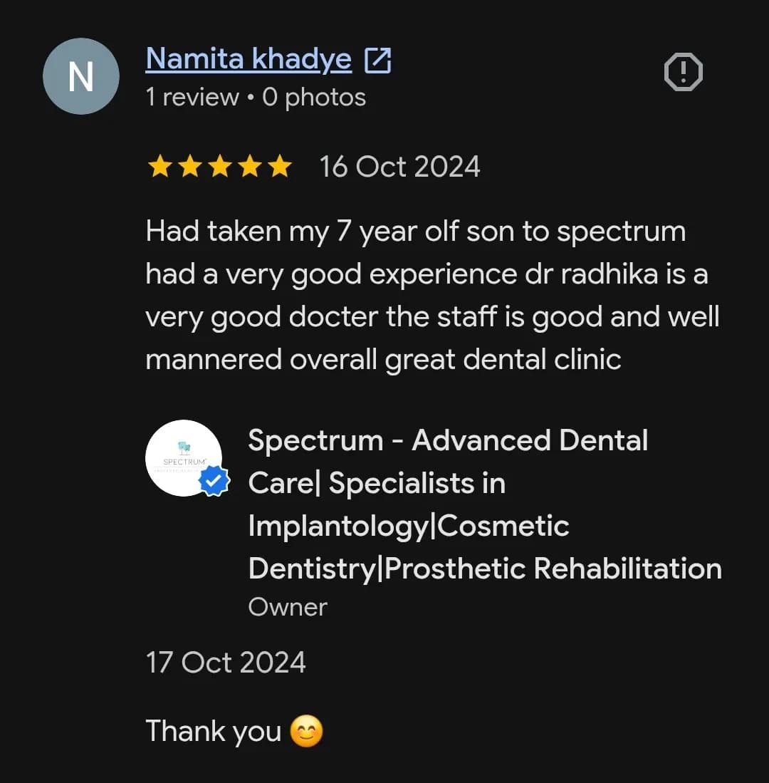 Google patient review of Spectrum Advanced Dental Care — original supplied screenshot