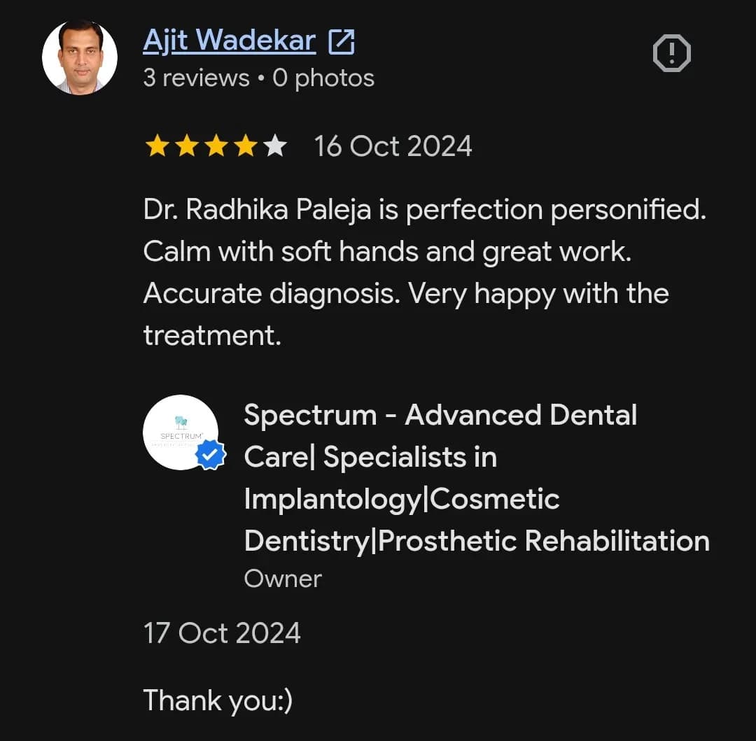 Google patient review of Spectrum Advanced Dental Care — original supplied screenshot
