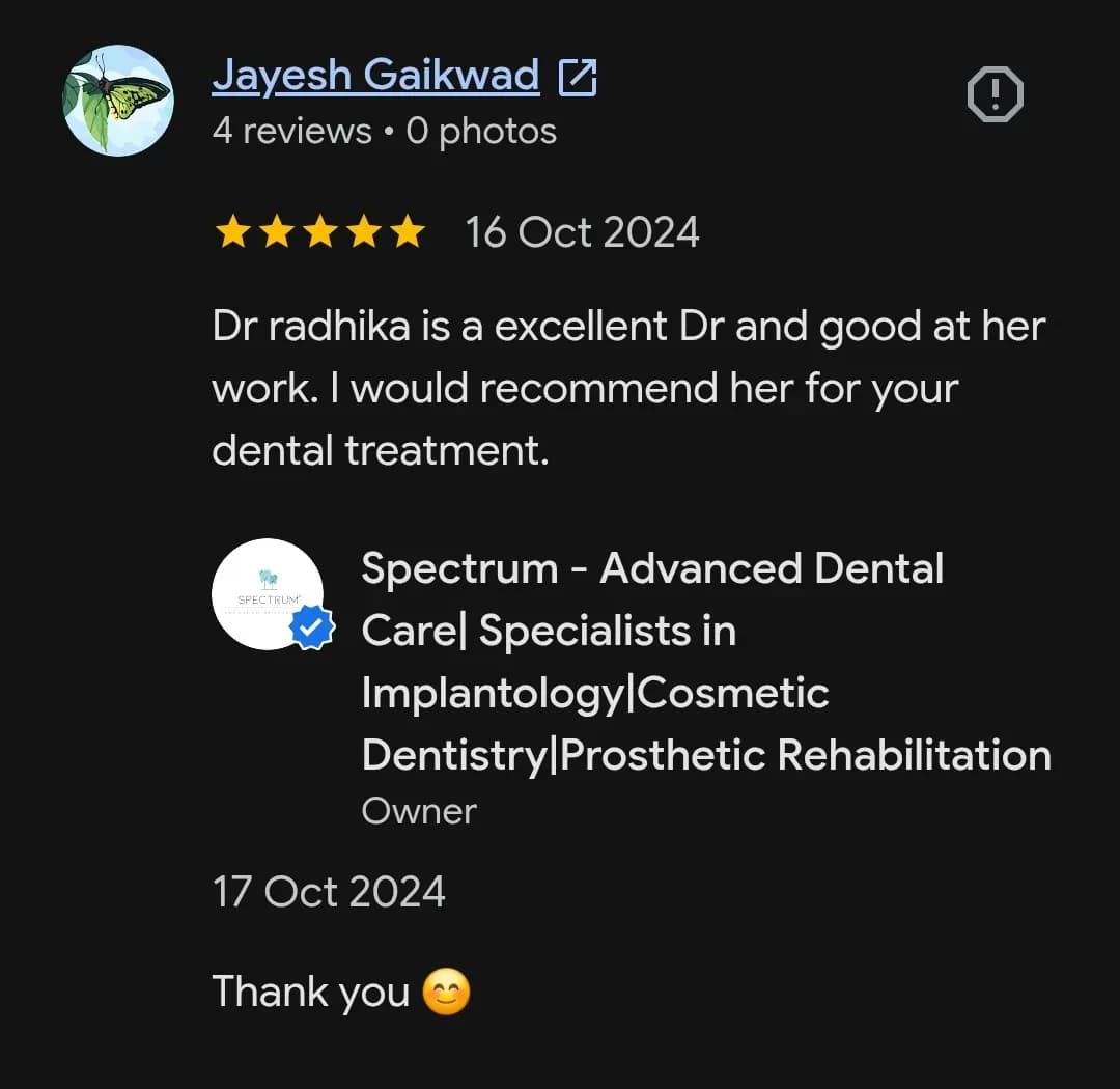 Google patient review of Spectrum Advanced Dental Care — original supplied screenshot