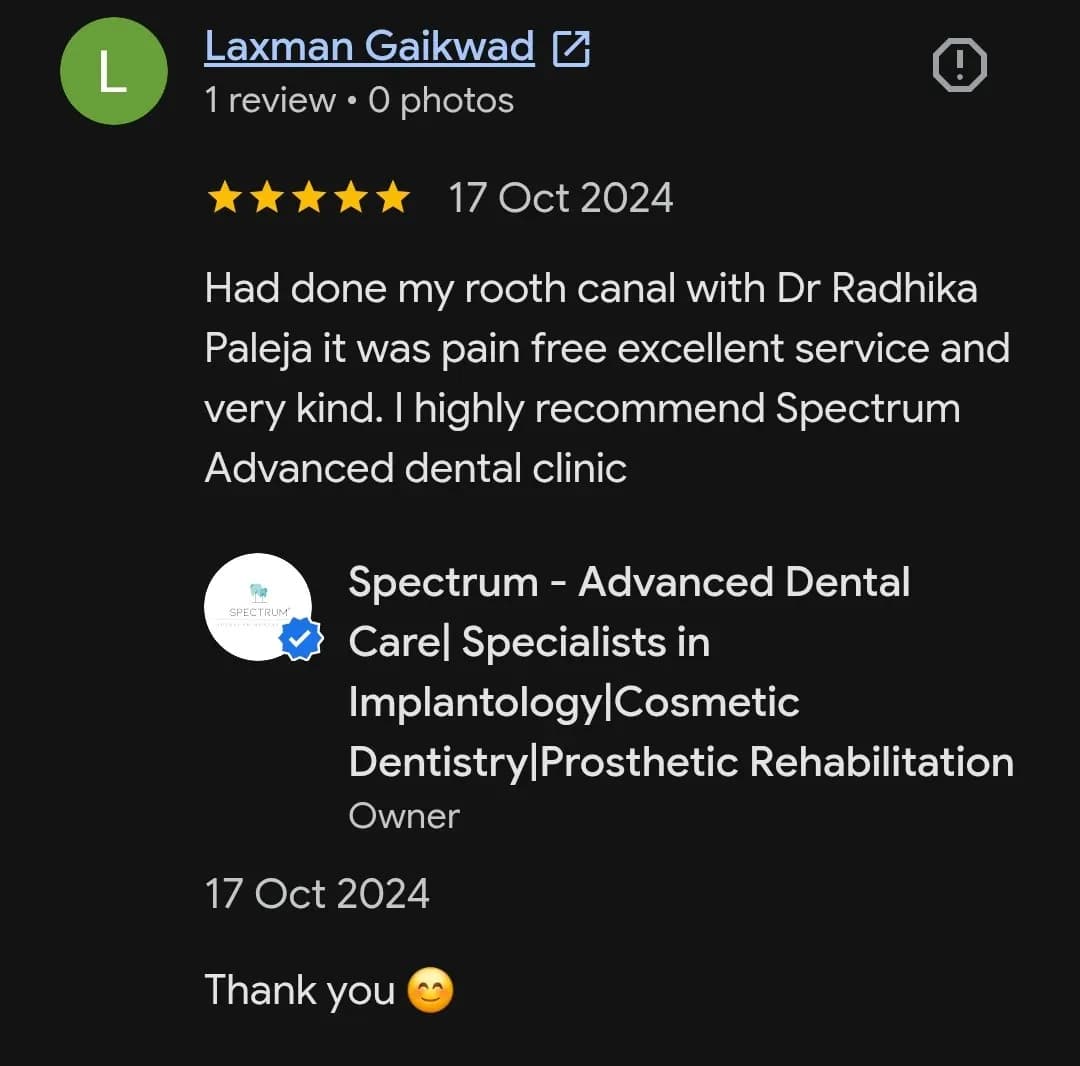 Google patient review of Spectrum Advanced Dental Care — original supplied screenshot