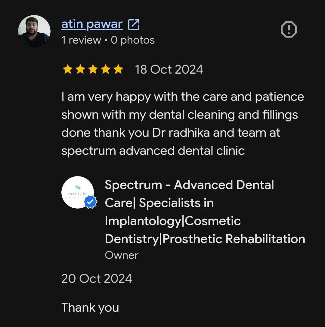Google patient review of Spectrum Advanced Dental Care — original supplied screenshot