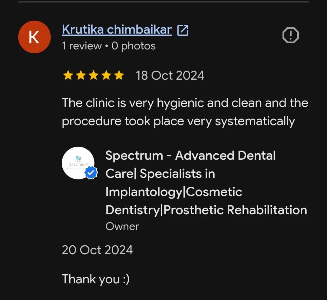 Google patient review of Spectrum Advanced Dental Care — original supplied screenshot