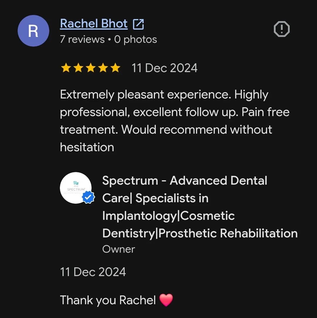 Google patient review of Spectrum Advanced Dental Care — original supplied screenshot