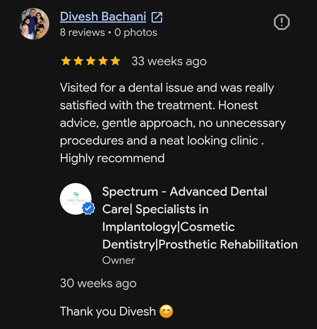 Google patient review of Spectrum Advanced Dental Care — original supplied screenshot