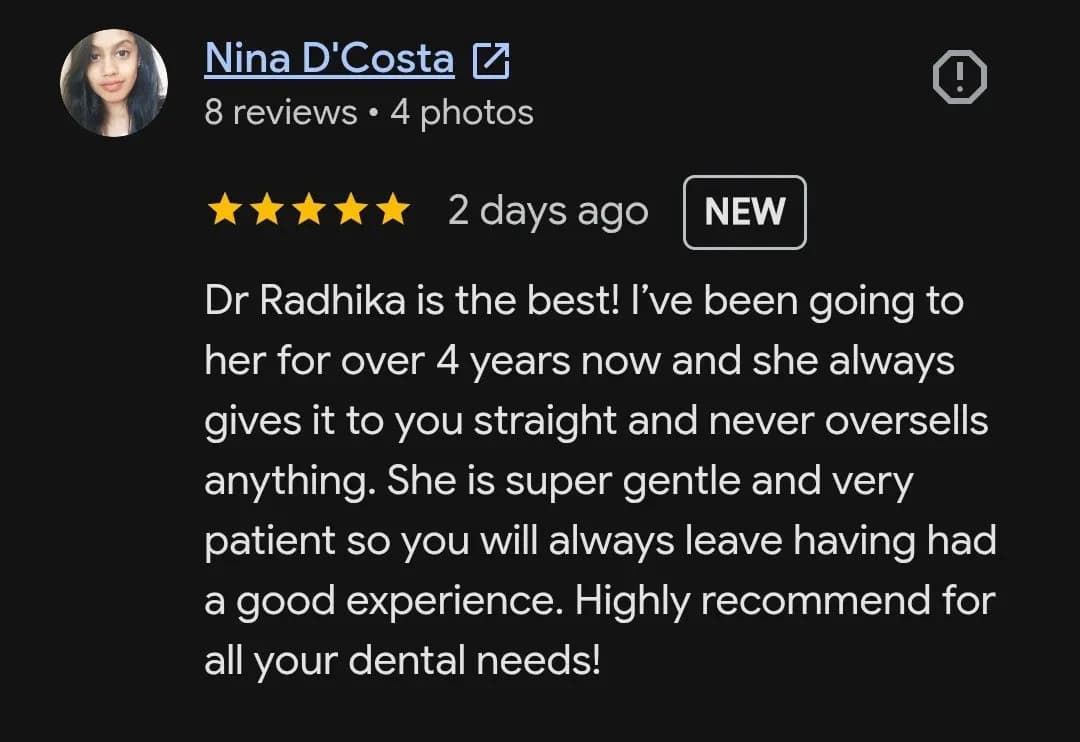 Google patient review of Spectrum Advanced Dental Care — original supplied screenshot