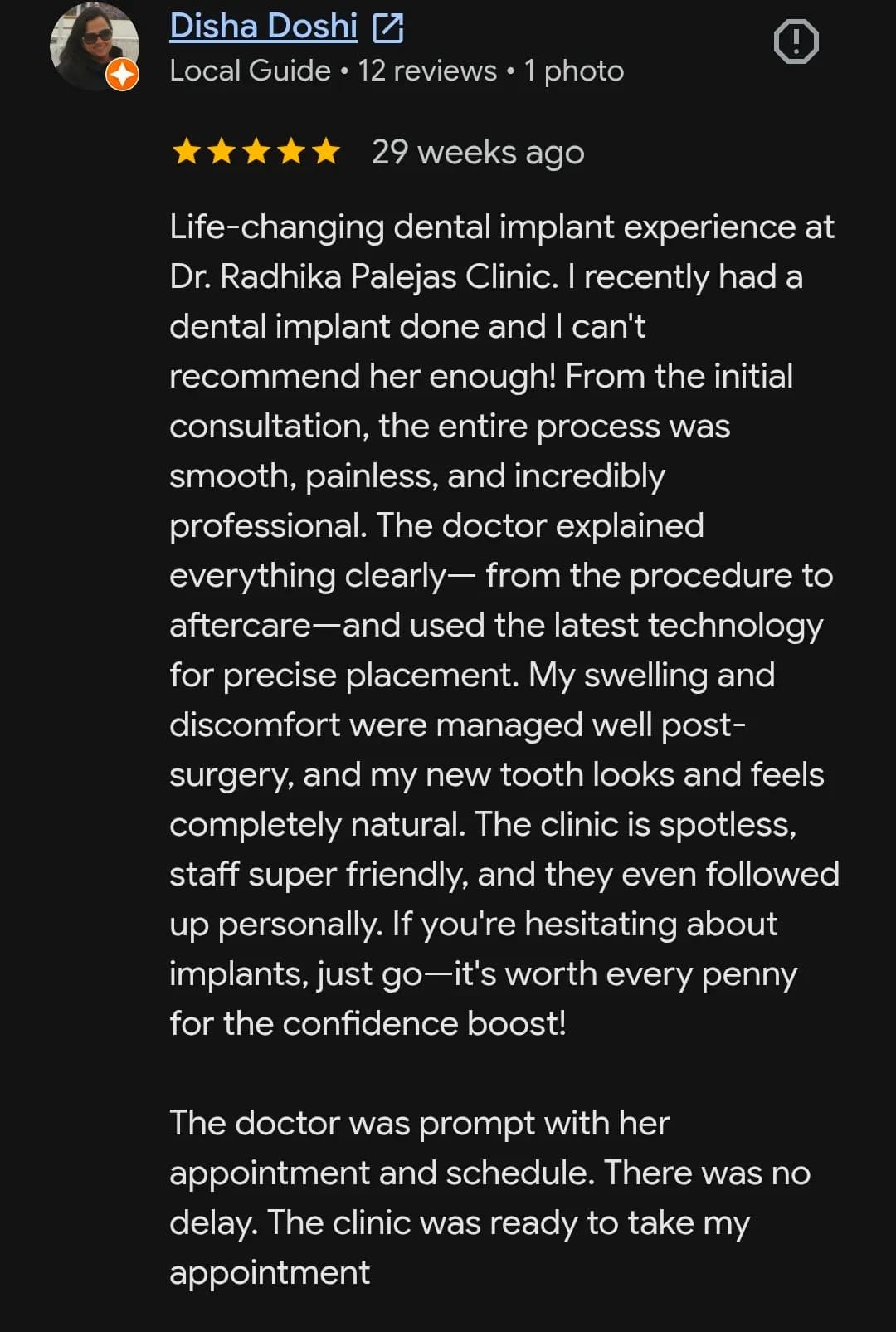Google patient review of Spectrum Advanced Dental Care — original supplied screenshot
